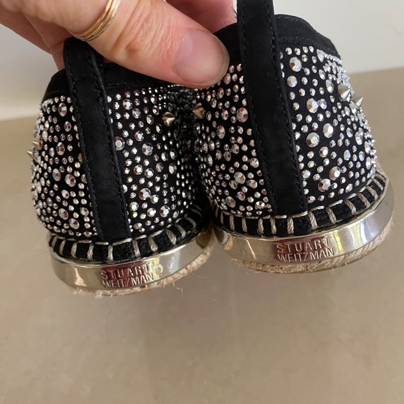 Stuart Weitzman Womens Designer Shoes Rockon Espadrilles Black Studded Size 9M - Picture 3 of 8